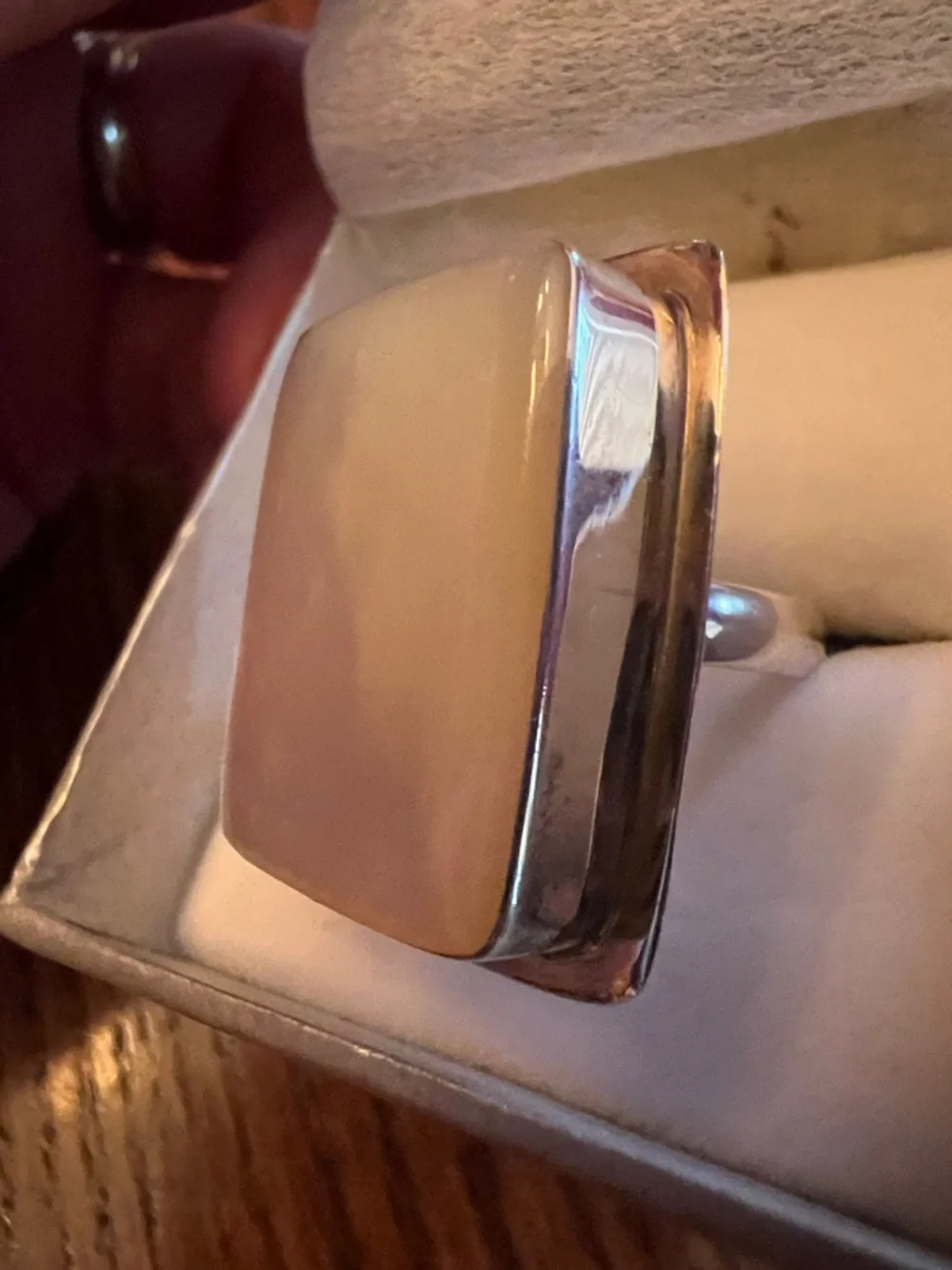 Silver Ring with Large Beautiful White Rectangular Stone - Picture 6 of 11